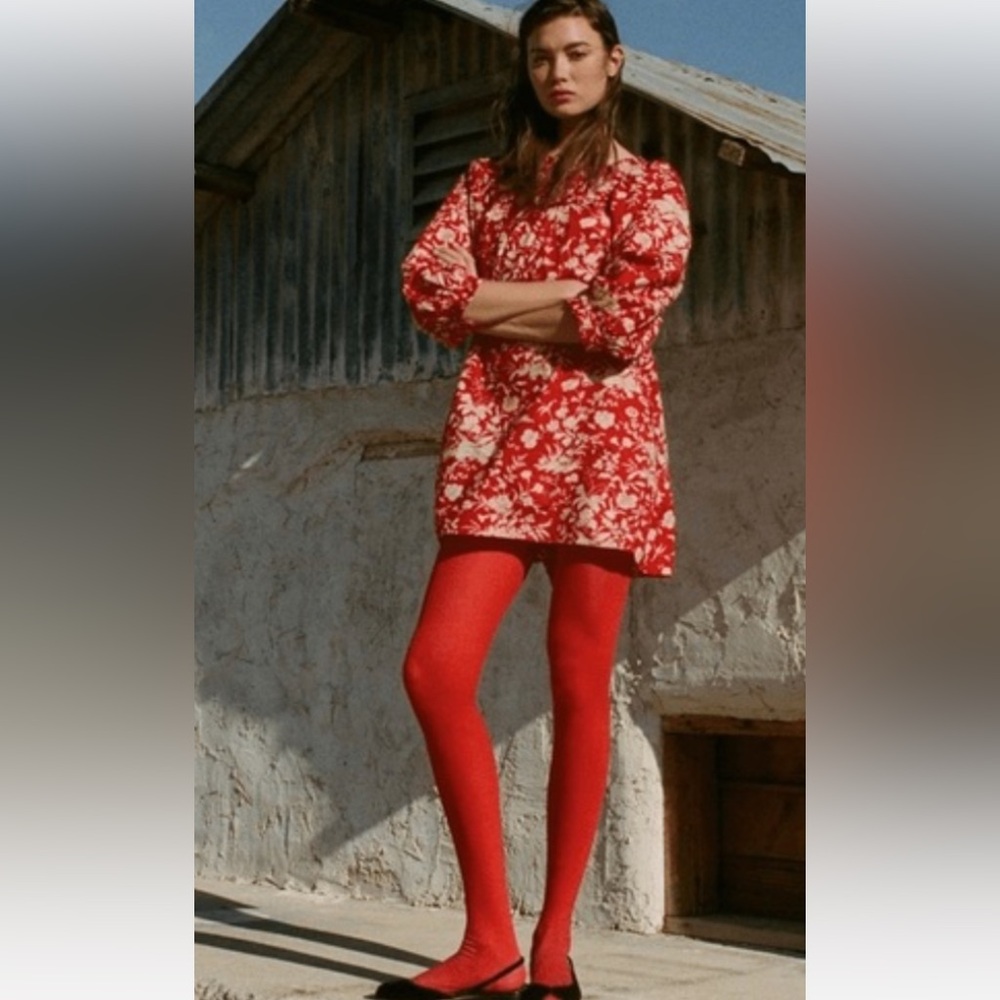 Doen Red Floral Acton Dress XXS EUC